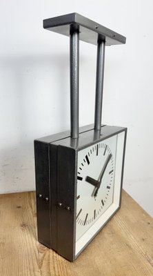 Industrial Square Double Sided Factory Ceiling Clock from Pragotron, 1970s-CGF-2043828