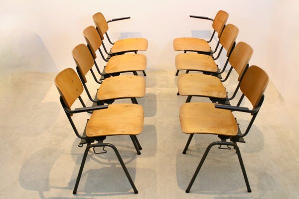 Industrial Stackable School Chairs in Plywood by Marko Holland, Set of 4-MO-1155847