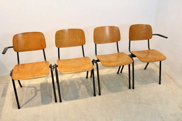 Industrial Stackable School Chairs in Plywood by Marko Holland, Set of 4-MO-1155847