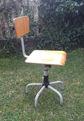 Industrial Stool with Backrest, 1970s-ROJ-835918