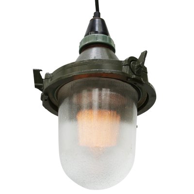 Industrial Striped Clear Glass & Green Pendant Light-BLS-1313123