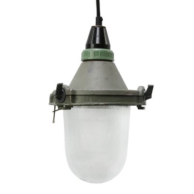 Industrial Striped Clear Glass & Grey Green Pendant Lights-BLS-1313067