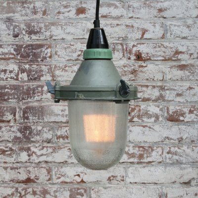 Industrial Striped Clear Glass & Grey Green Pendant Lights-BLS-1313067