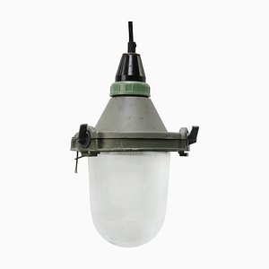 Industrial Striped Clear Glass & Grey Green Pendant Lights-BLS-1313067