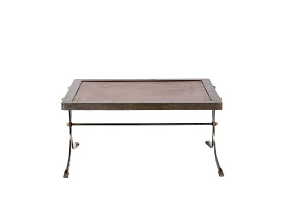 Industrial Style Coffee Table in Silver & Leather, 1970s-CEJ-1246175