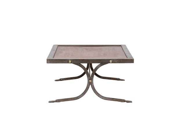 Industrial Style Coffee Table in Silver & Leather, 1970s-CEJ-1246175