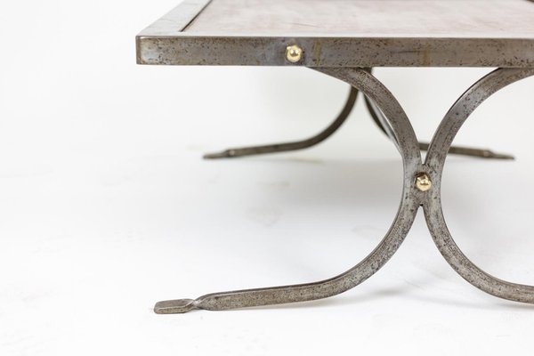 Industrial Style Coffee Table in Silver & Leather, 1970s-CEJ-1246175