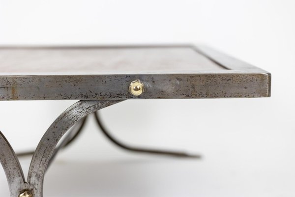 Industrial Style Coffee Table in Silver & Leather, 1970s-CEJ-1246175