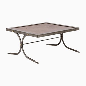 Industrial Style Coffee Table in Silver & Leather, 1970s-CEJ-1246175