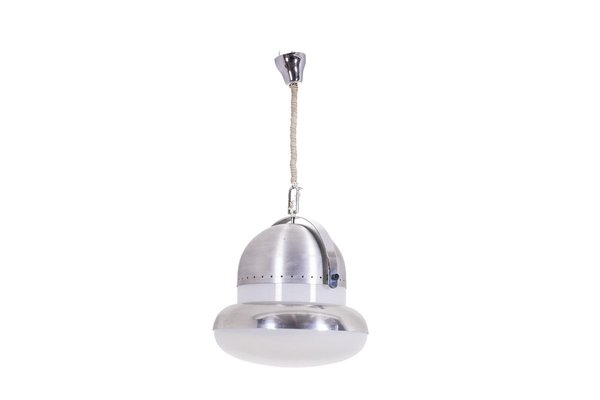 Industrial Style Pendant Light in Brushed and Opaline Metal, 1970s-CEJ-1807402