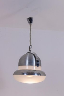 Industrial Style Pendant Light in Brushed and Opaline Metal, 1970s-CEJ-1807402