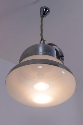 Industrial Style Pendant Light in Brushed and Opaline Metal, 1970s-CEJ-1807402