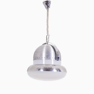 Industrial Style Pendant Light in Brushed and Opaline Metal, 1970s-CEJ-1807402