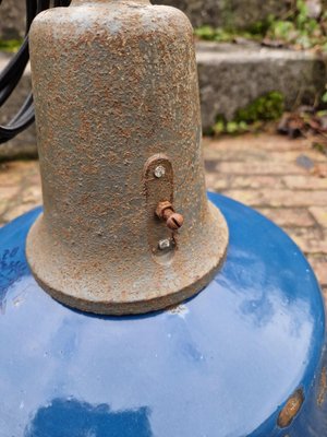 Industrial Suspension in Blue Enamel and Cast Iron Sheet, Poland, 1950s and 60s-FAX-1822036