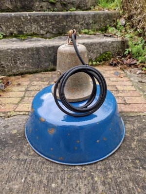 Industrial Suspension in Blue Enamel and Cast Iron Sheet, Poland, 1950s and 60s-FAX-1822036