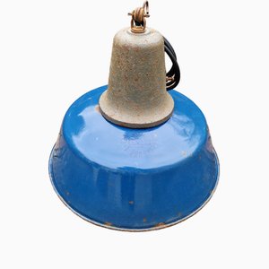 Industrial Suspension in Blue Enamel and Cast Iron Sheet, Poland, 1950s and 60s-FAX-1822036