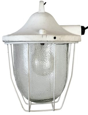 Industrial White Bunker Cage Light from Polam Gdansk, 1970s-CGF-2043849