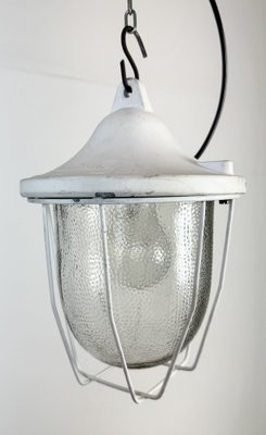 Industrial White Bunker Cage Light from Polam Gdansk, 1970s-CGF-2043849