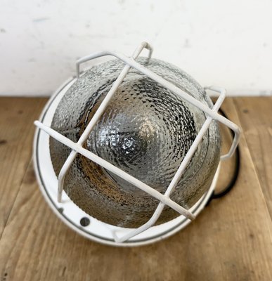 Industrial White Bunker Cage Light from Polam Gdansk, 1970s-CGF-2043849