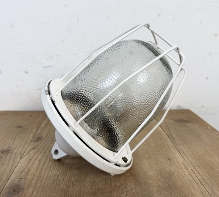 Industrial White Bunker Cage Light from Polam Gdansk, 1970s-CGF-2043849