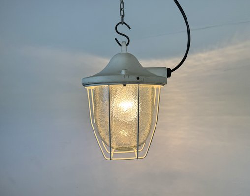 Industrial White Bunker Cage Light from Polam Gdansk, 1970s-CGF-2043849