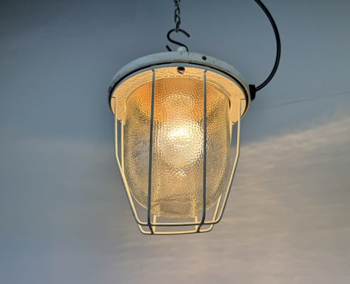 Industrial White Bunker Cage Light from Polam Gdansk, 1970s-CGF-2043849