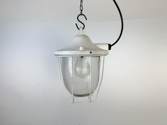 Industrial White Bunker Cage Light from Polam Gdansk, 1970s-CGF-2043849