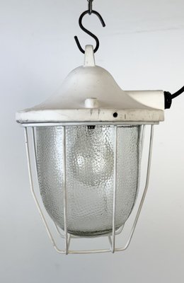 Industrial White Bunker Cage Light from Polam Gdansk, 1970s-CGF-2043849