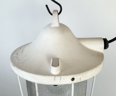 Industrial White Bunker Cage Light from Polam Gdansk, 1970s-CGF-2043849