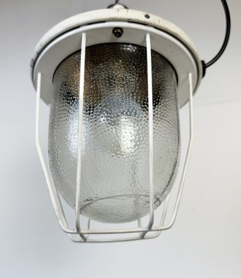 Industrial White Bunker Cage Light from Polam Gdansk, 1970s-CGF-2043849