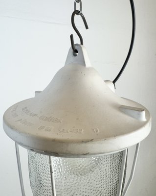 Industrial White Bunker Cage Light from Polam Gdansk, 1970s-CGF-2043849