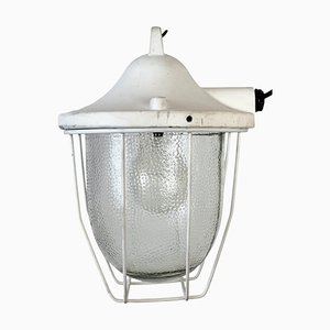 Industrial White Bunker Cage Light from Polam Gdansk, 1970s-CGF-2043849