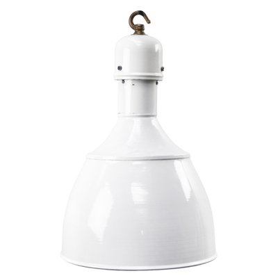 Industrial White Enamel and Brass Pendant Light, 1950s-BLS-1756752