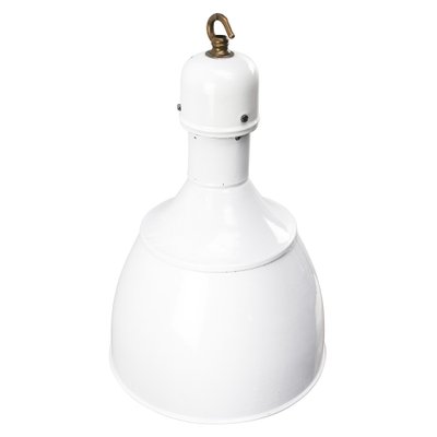 Industrial White Enamel and Brass Pendant Light, 1950s-BLS-1756752