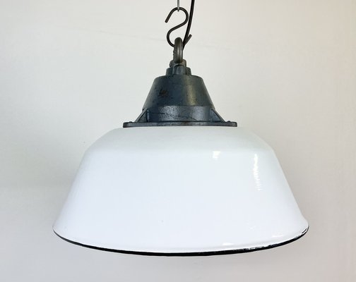 Industrial White Enamel and Cast Iron Pendant Light, 1960s-CGF-1260658