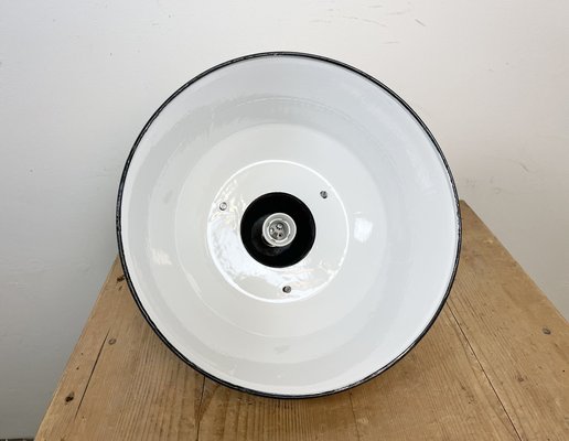 Industrial White Enamel and Cast Iron Pendant Light, 1960s-CGF-1260658