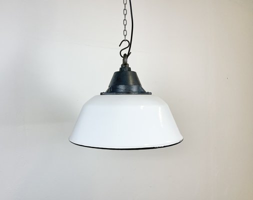 Industrial White Enamel and Cast Iron Pendant Light, 1960s-CGF-1260658