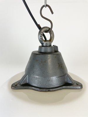 Industrial White Enamel and Cast Iron Pendant Light, 1960s-CGF-1260658