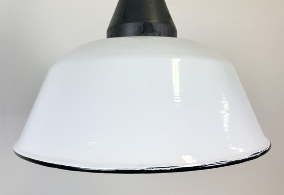 Industrial White Enamel and Cast Iron Pendant Light, 1960s-CGF-1260658