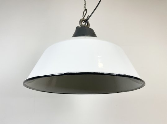 Industrial White Enamel and Cast Iron Pendant Light, 1960s-CGF-1260658