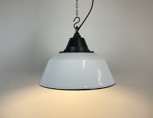 Industrial White Enamel and Cast Iron Pendant Light, 1960s-CGF-1260658