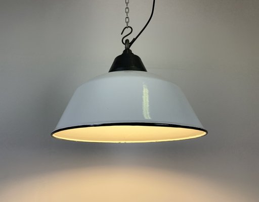 Industrial White Enamel and Cast Iron Pendant Light, 1960s-CGF-1260658