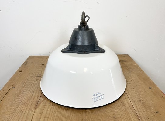 Industrial White Enamel and Cast Iron Pendant Light, 1960s-CGF-1260658