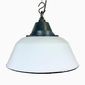 Industrial White Enamel and Cast Iron Pendant Light, 1960s-CGF-1260658