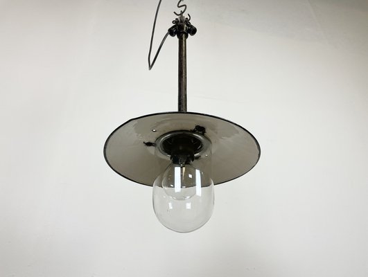 Industrial White Enamel and Cast Iron Pendant Light from Helo Leuchten, 1950s-CGF-1408529