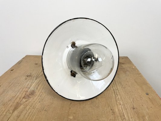 Industrial White Enamel and Cast Iron Pendant Light from Helo Leuchten, 1950s-CGF-1408529