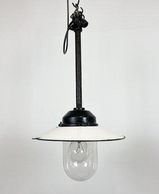 Industrial White Enamel and Cast Iron Pendant Light from Helo Leuchten, 1950s-CGF-1408529