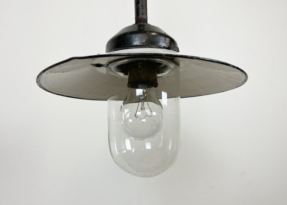 Industrial White Enamel and Cast Iron Pendant Light from Helo Leuchten, 1950s-CGF-1408529