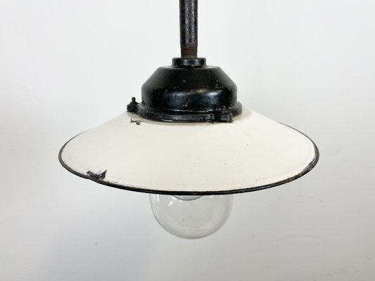 Industrial White Enamel and Cast Iron Pendant Light from Helo Leuchten, 1950s-CGF-1408529