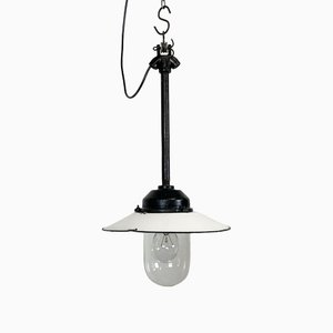 Industrial White Enamel and Cast Iron Pendant Light from Helo Leuchten, 1950s-CGF-1408529